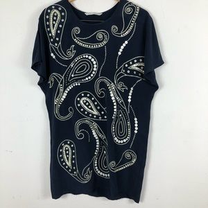 Trinia Turk Size S 100% Silk Sequin Tunic Top Navy Blue Size S